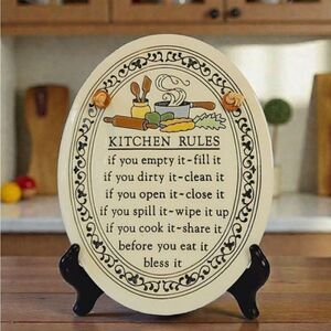 Trinity Pottery Handcrafted Kitchen Rules Hanging Plaque